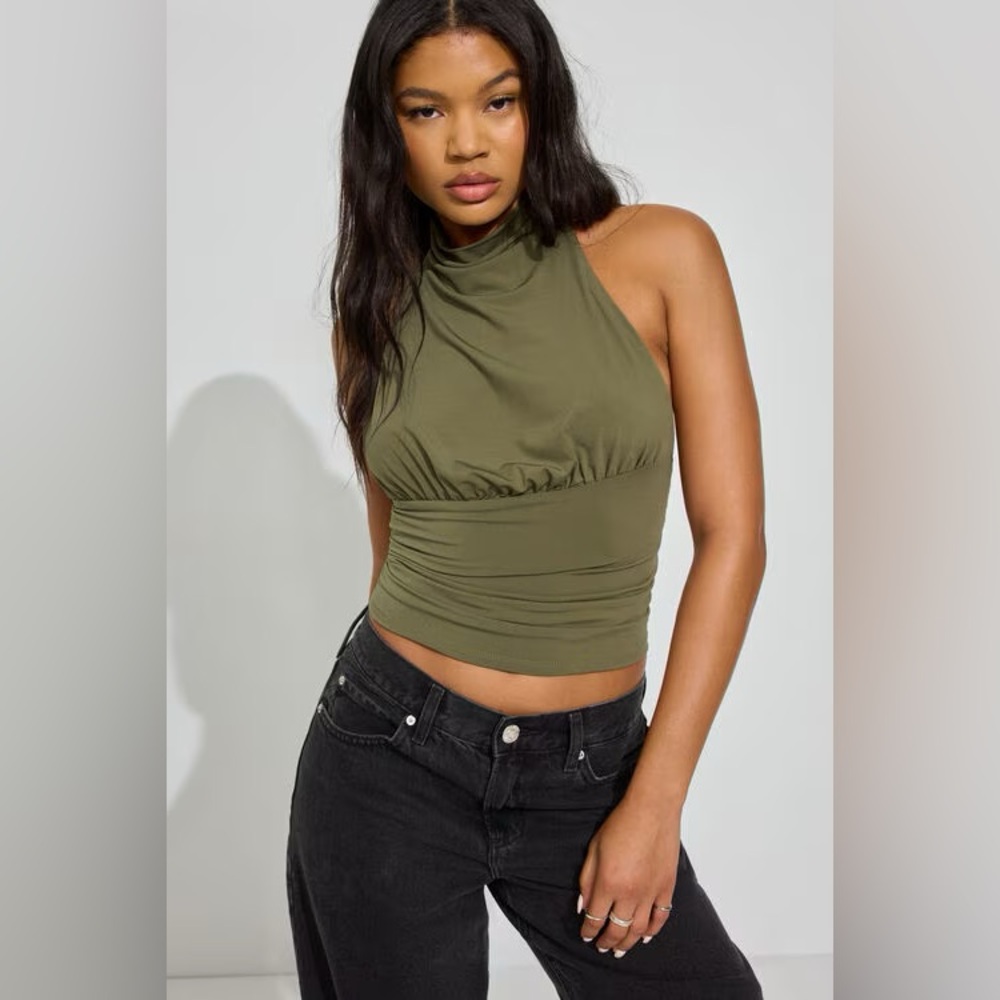 Garage Olive Green Halter Crop Top